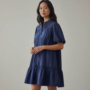 FATE Navy Puff Sleeve Ruffle Hem Mini Women Dress Large Cottagecore Fairy Casual